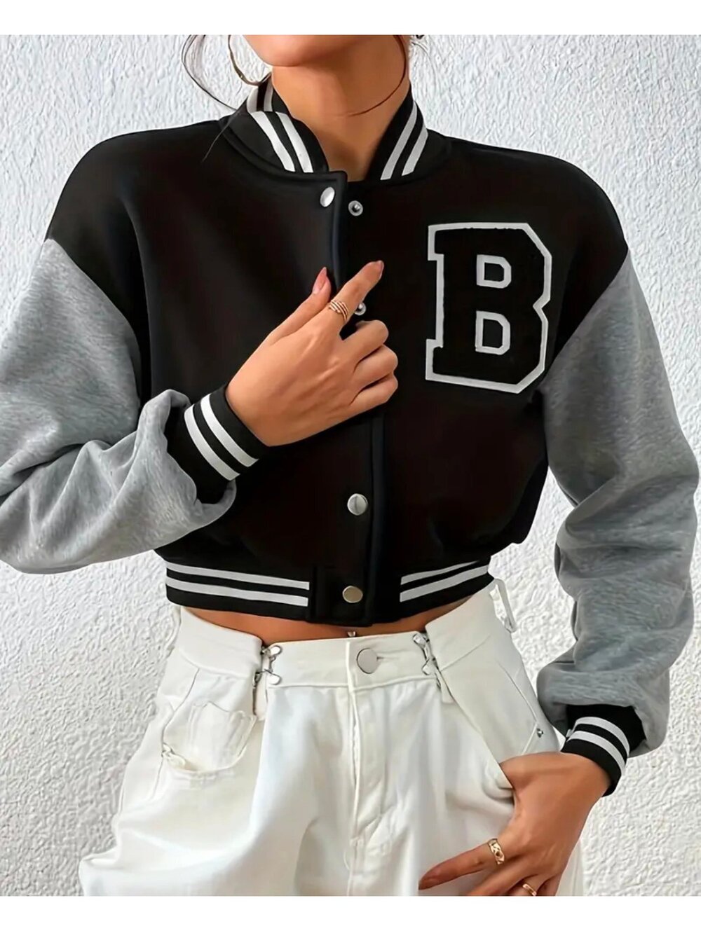 New - Women's Varsity Style Bomber Jacket - Blue /Grey - Size L